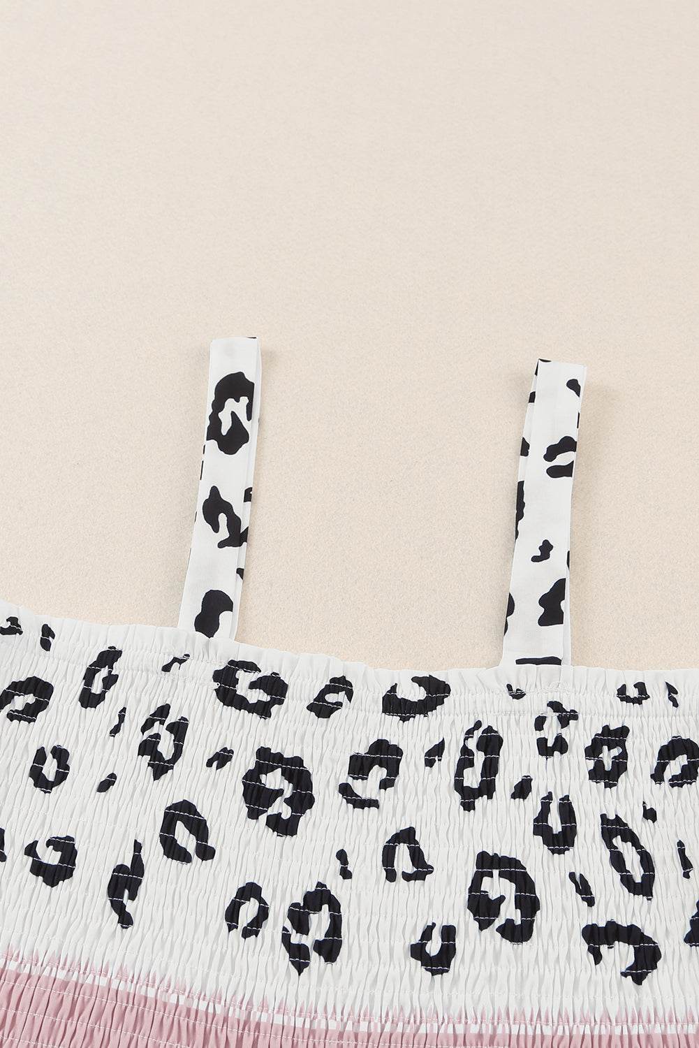 Leopard Color Block Smocked Jumpsuit - Selvanelle