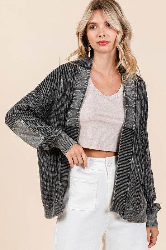 Mittoshop Contrast Patch Open Front Mineral Wash Cardigan - Selvanelle