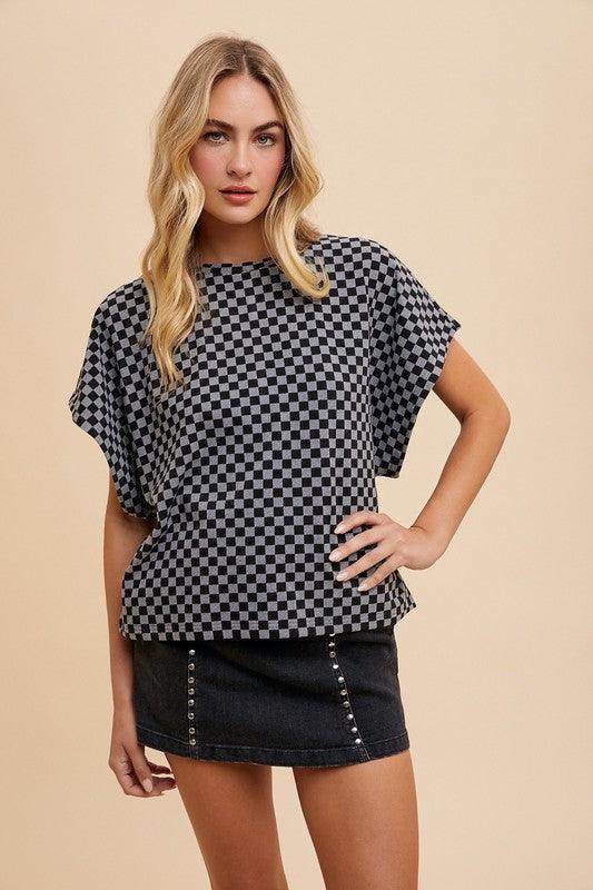 Annie Wear Checkered Round Neck Short Sleeve T-Shirt for Women - Selvanelle