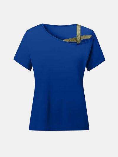 Asymmetrical Neck Short Sleeve T-Shirt for Women Fashion - Selvanelle