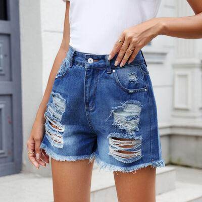 Distressed Raw Hem Denim Shorts for Women Stylish Fit - Selvanelle