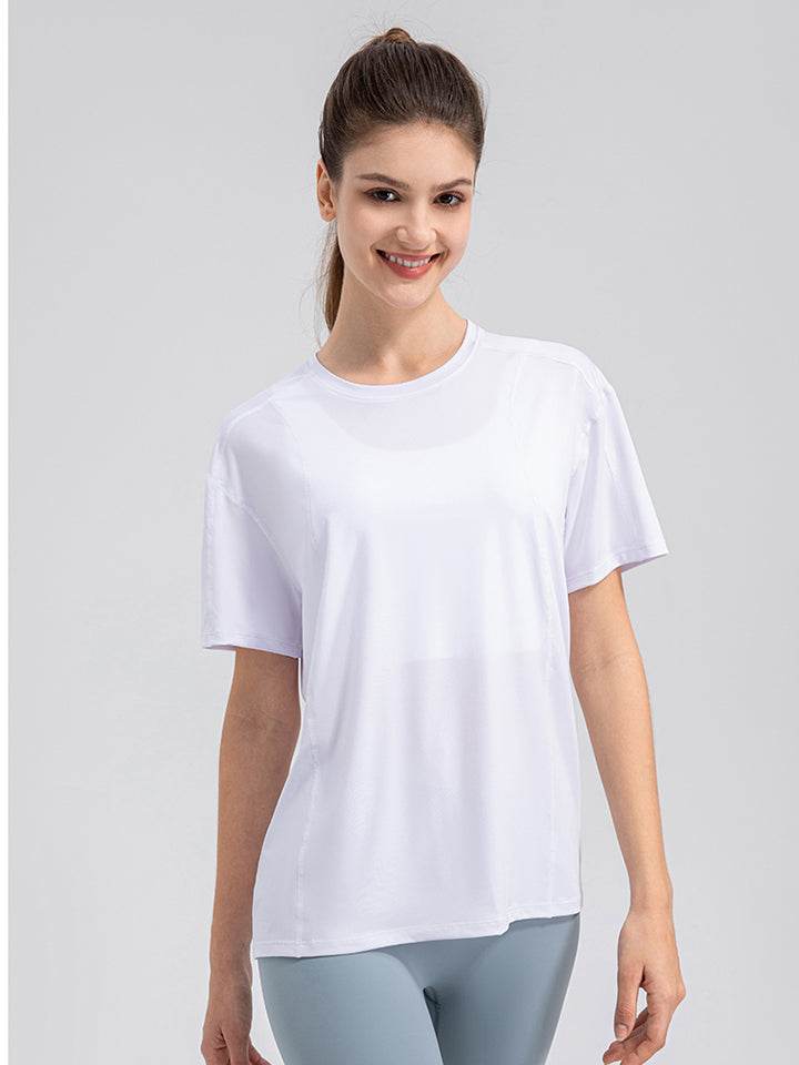 Round Neck Short Sleeve Active Top - Selvanelle