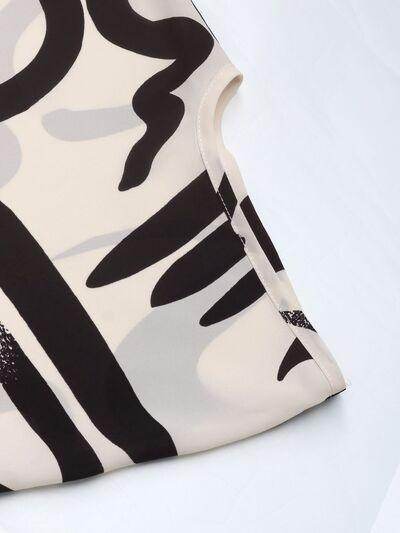 Perfee Printed Notched Half Sleeve Blouse for Women - Selvanelle