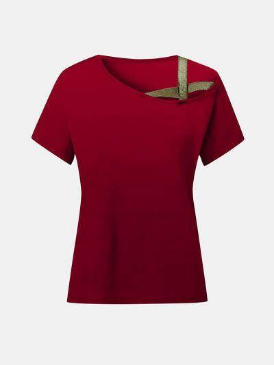 Asymmetrical Neck Short Sleeve T-Shirt for Women Fashion - Selvanelle