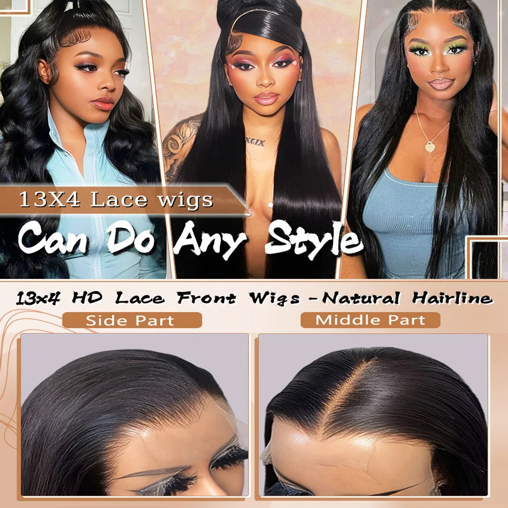 40 Inch Bone Straight Human Hair Wig 13x4 13x6 HD Transparent Lace Wigs Brazilian Full Lace Frontal Wig For Women 250% Density