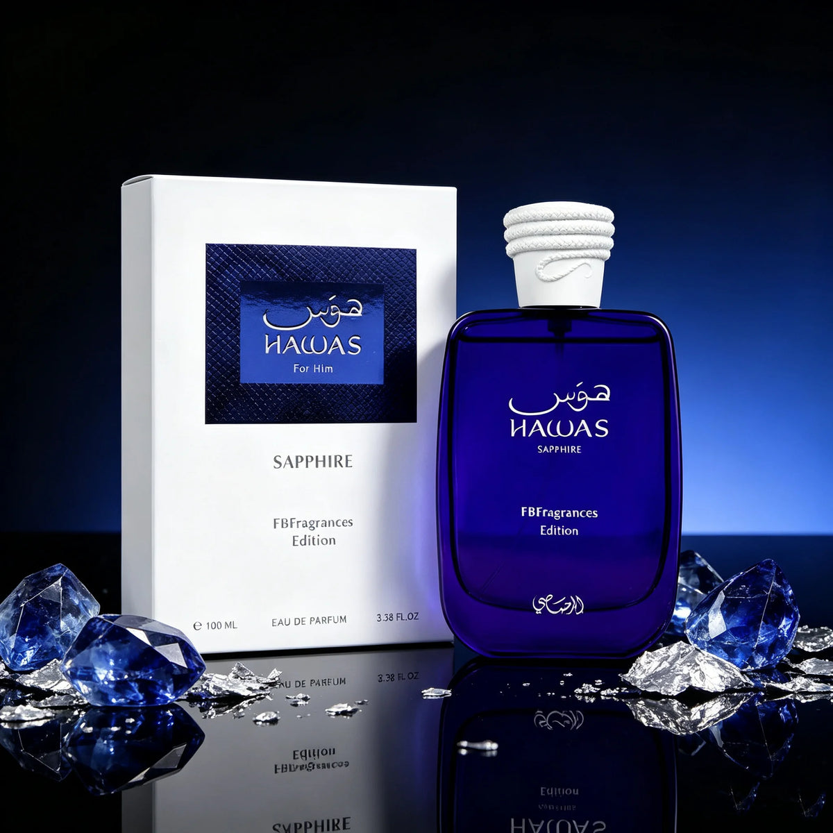 Rasasi Hawas Sapphire X Fbfragrances Edition Eau De Parfum Spray – Fresh Aquatic, Marine & Woody Scent, Radiant Long‑Lasting Sillage, Perfect Father's Day & Summer Gift, 3.4 Fl oz / 100 ml