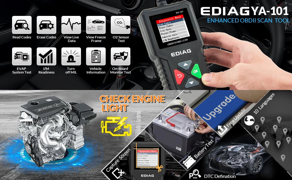 2026 EDIAG YA101 OBDII Car Code Reader Full Diagnostic OBD2 Scanner for Automotive Engine Diagnostic Tool