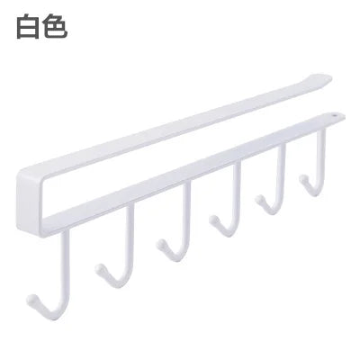 Household Kitchen Cabinet Bottom Shelf Hanging Hook, Non Perforated Cloth Rack, 6-Hook Organizing Rack, Spatula Hanging Rack
