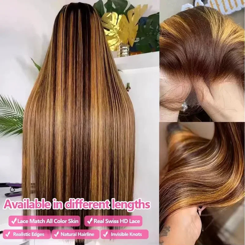 Highlight Front Wigs Human Hair Pre Plucked Hairline 4/27 5x5 Glueless Lace Straight Wig Human Hair Wigs For Women 250 Density