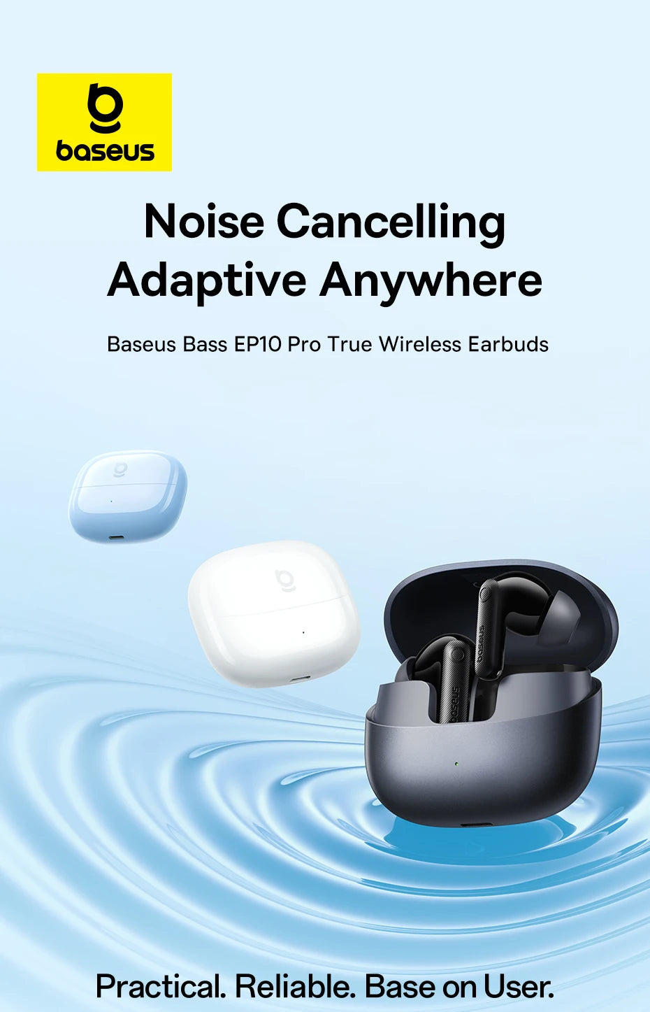 Baseus EP10 Pro ANC Earbuds Wireless Bluetooth 6.0 Earphones 50dB Realtime Adaptive Headphones 6 Mic Hi-Res LDAC IP55 Ear Buds
