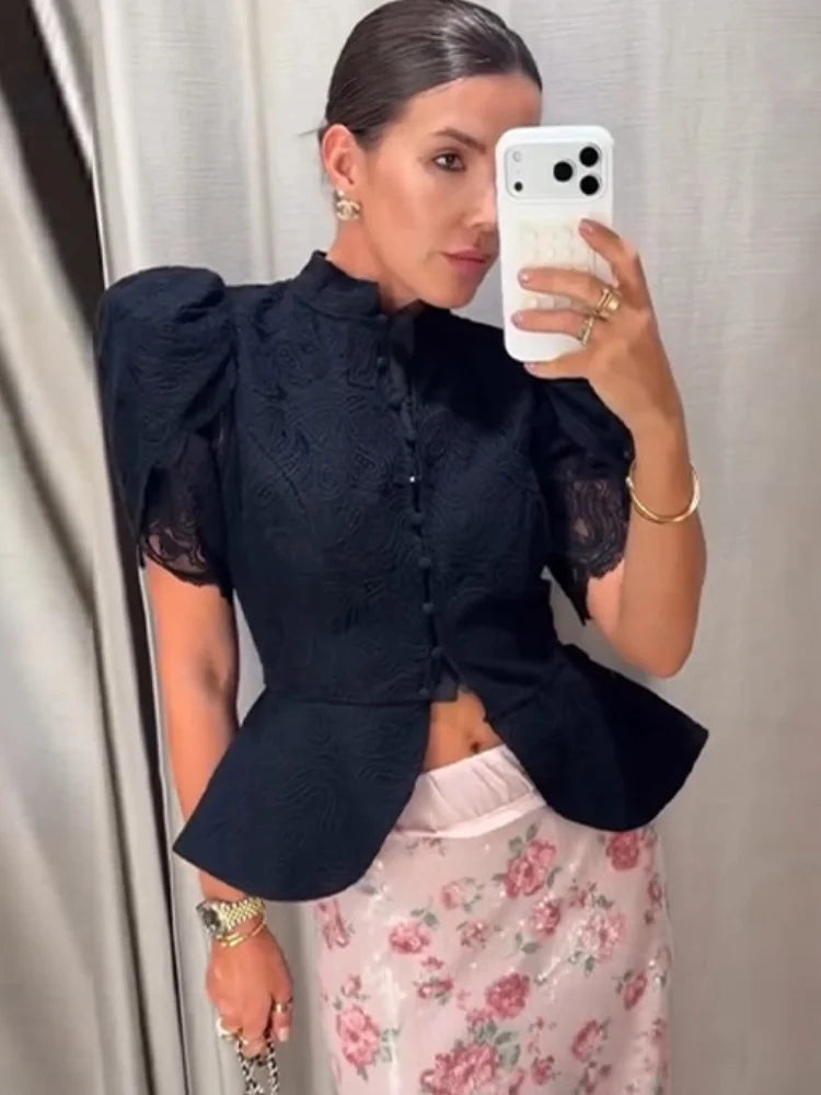 Solid Color Jacquard Glossy Satin Tops Women Chic Stand Collar Single Breasted Slim Fit Short Coats 2026 Lady Daily Outwear New