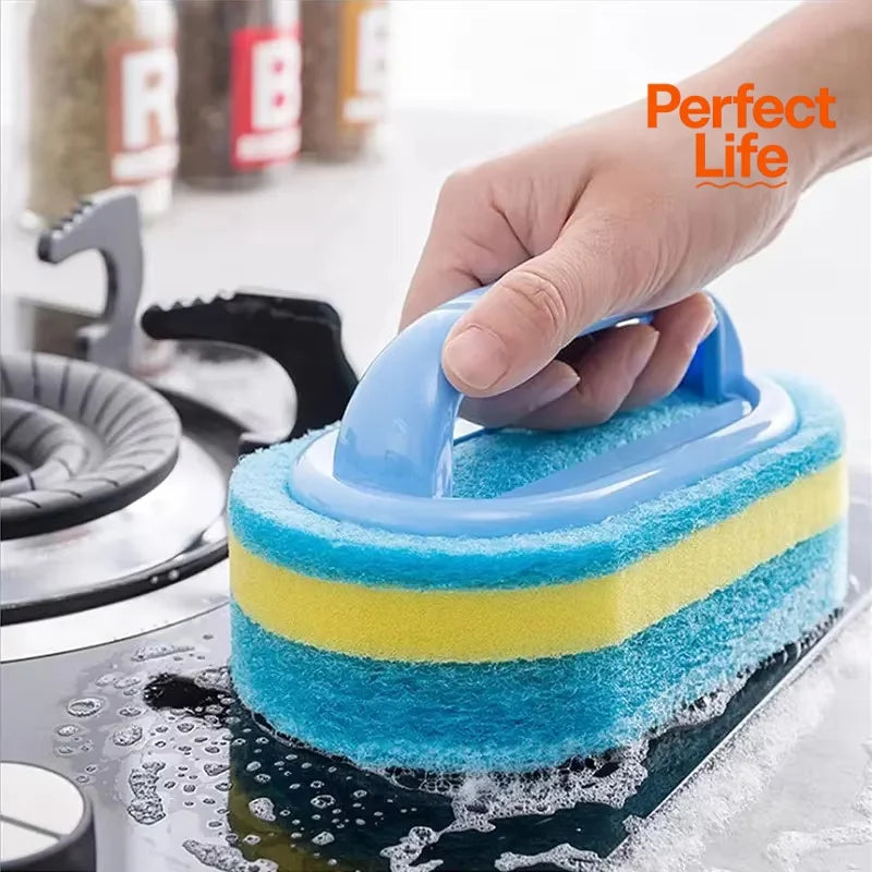 1PC Kitchen Cleaning Brush with Handle - Pot Washing High-Density Thick Scouring Pad Ceramic Tile Wall Cleaning Brush