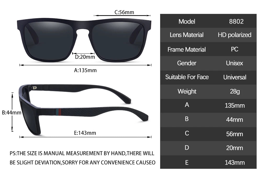 Fashion Square Vintage Polarized Sunglasses Men Women Retro Driving Fishing Sun Glasses UV400 Eyewear