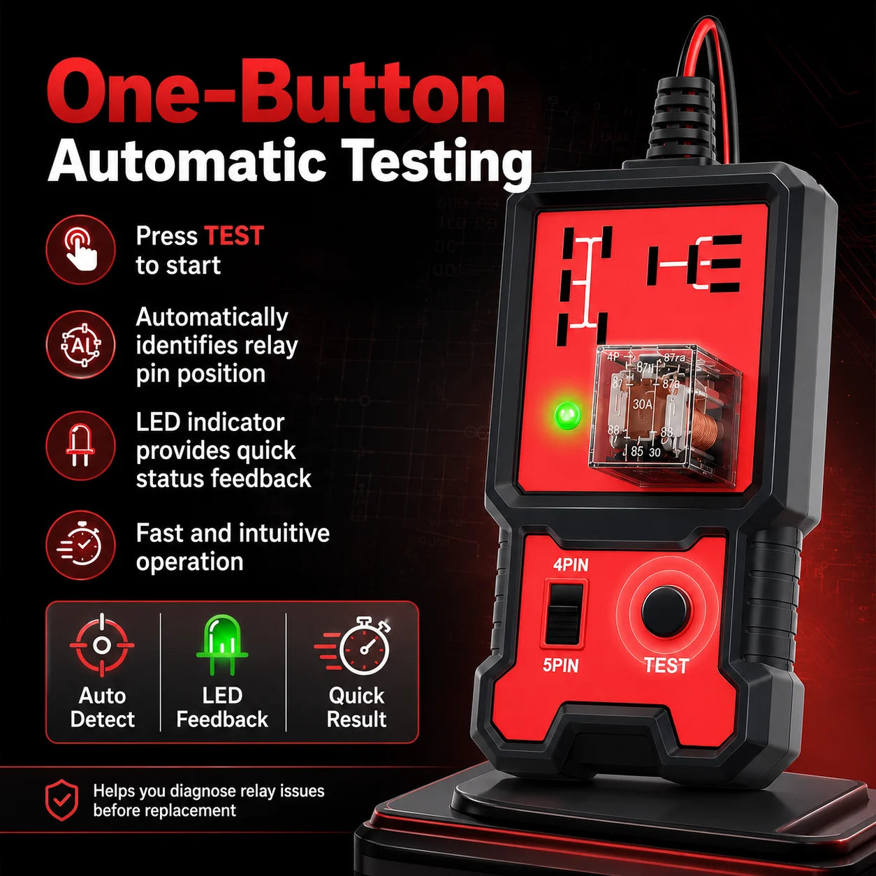 2024 Newest Red Relay Tester 12V Universal Electronic Automotive Car Circuit Detector Battery Checker Auto Repair Tool
