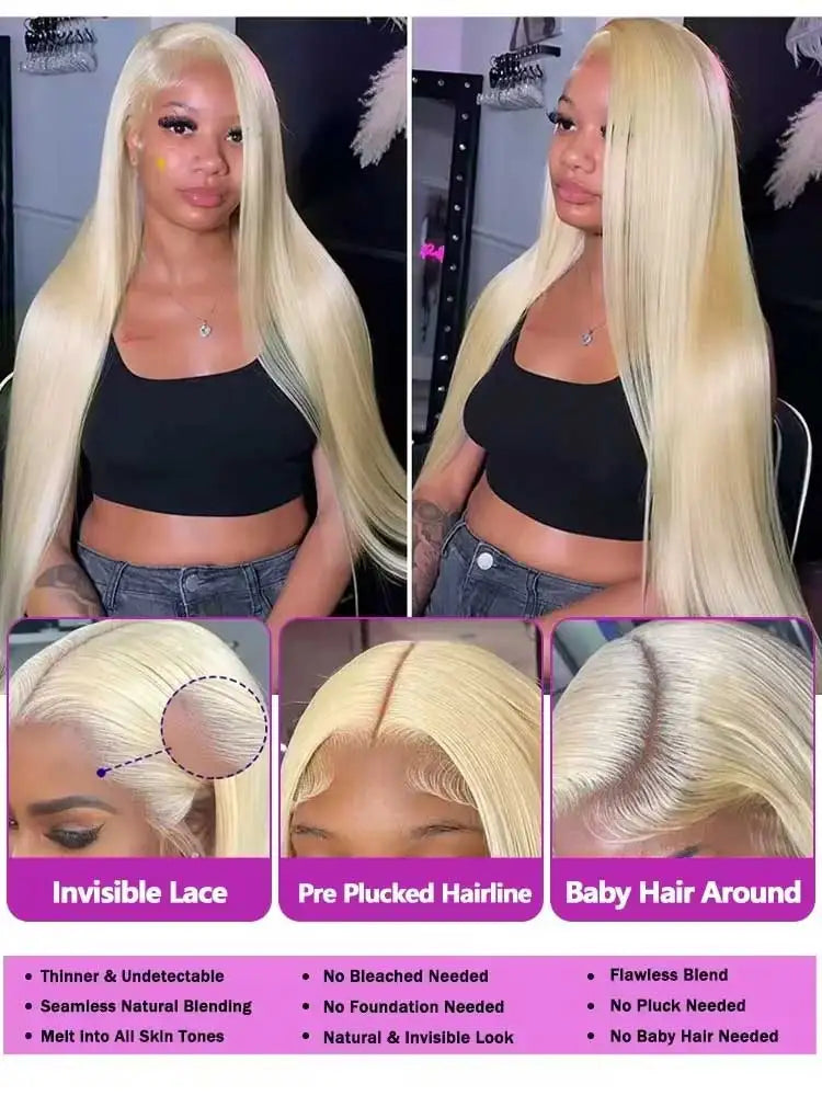 Silky 613 Blonde Bone Straight Human Hair Wig Dual 13x4&13x6 Invisible HD Lace Super Long Lengths