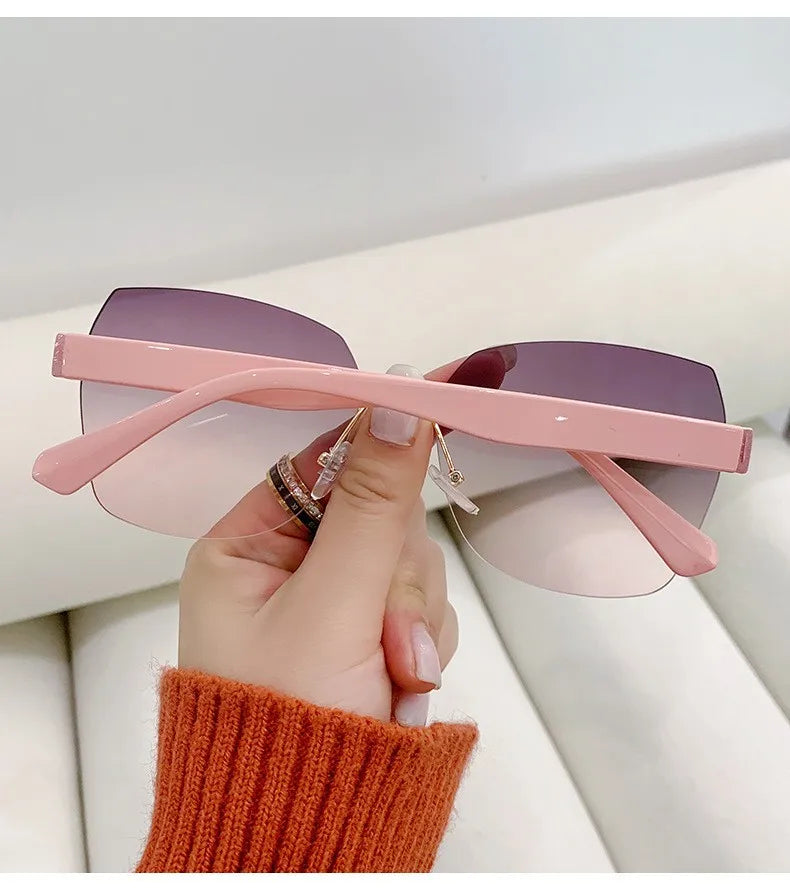 Women's Irregular Frameless Sunglasses; Daily Korean Fashion Multi-sided Polygon Driving Sun Glasses For Sun Protection 9225