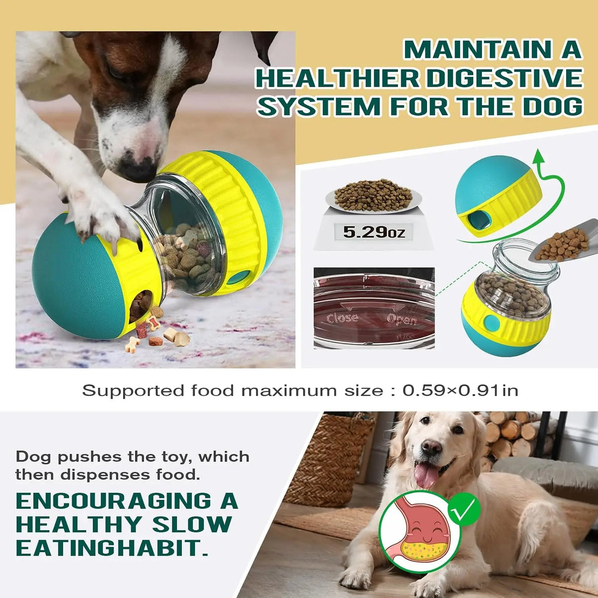 Pet Food Dispenser,Adjustable Distribution Ball,Sturdy Slow Feeding Puppy Reinforcement Training Toy,Pet Interactive Chasing Toy