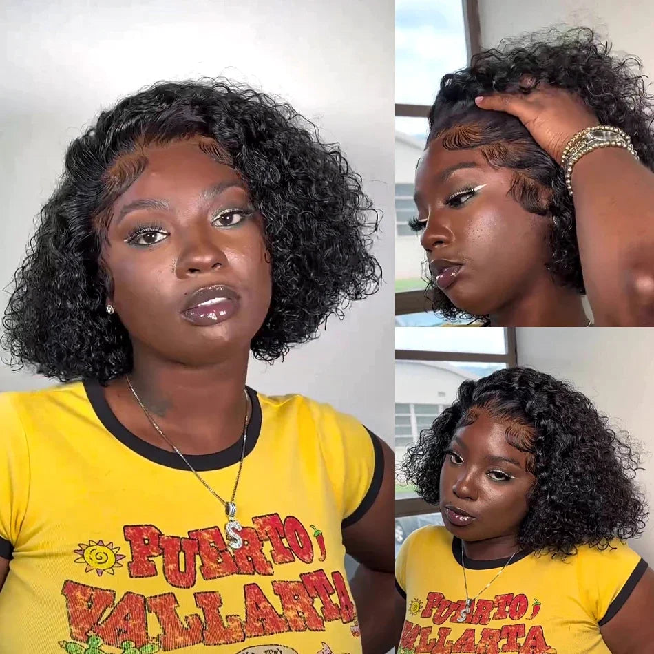 13x4 Lace Closure Wig 100% Human Hair Wig Deep Curly Wig Jerry Curly Short Bob Wig With Baby Hair Deep Wave Double Draw Wig For Black Women