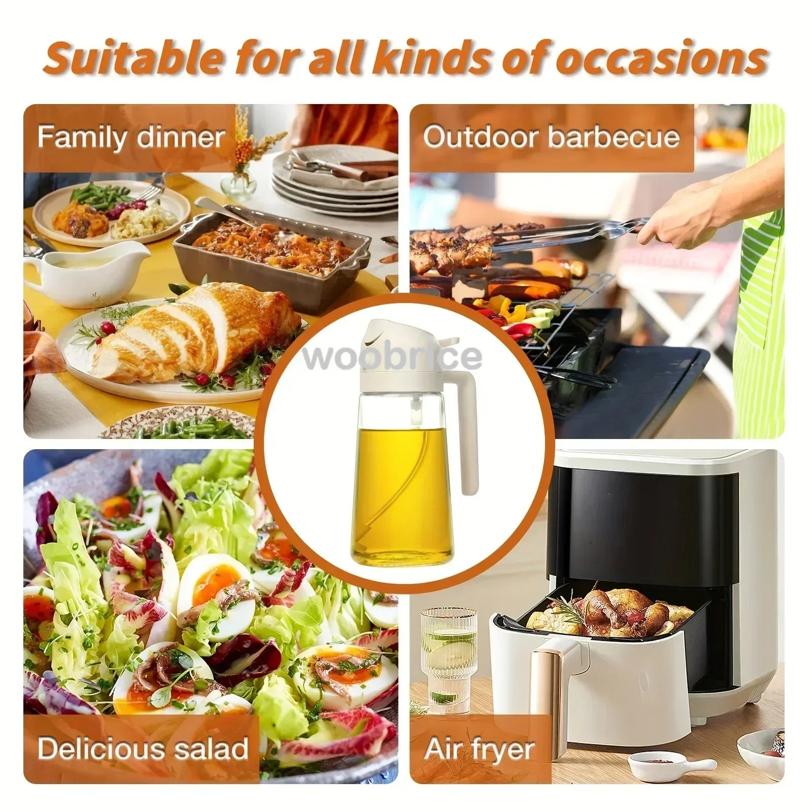 2in1 Kitchen Spray Oil Dispenser Oil Sprayer Polisher Or Only Brush Spray for Air Fryer Salad Grilling Roasting Cooking Kitchen