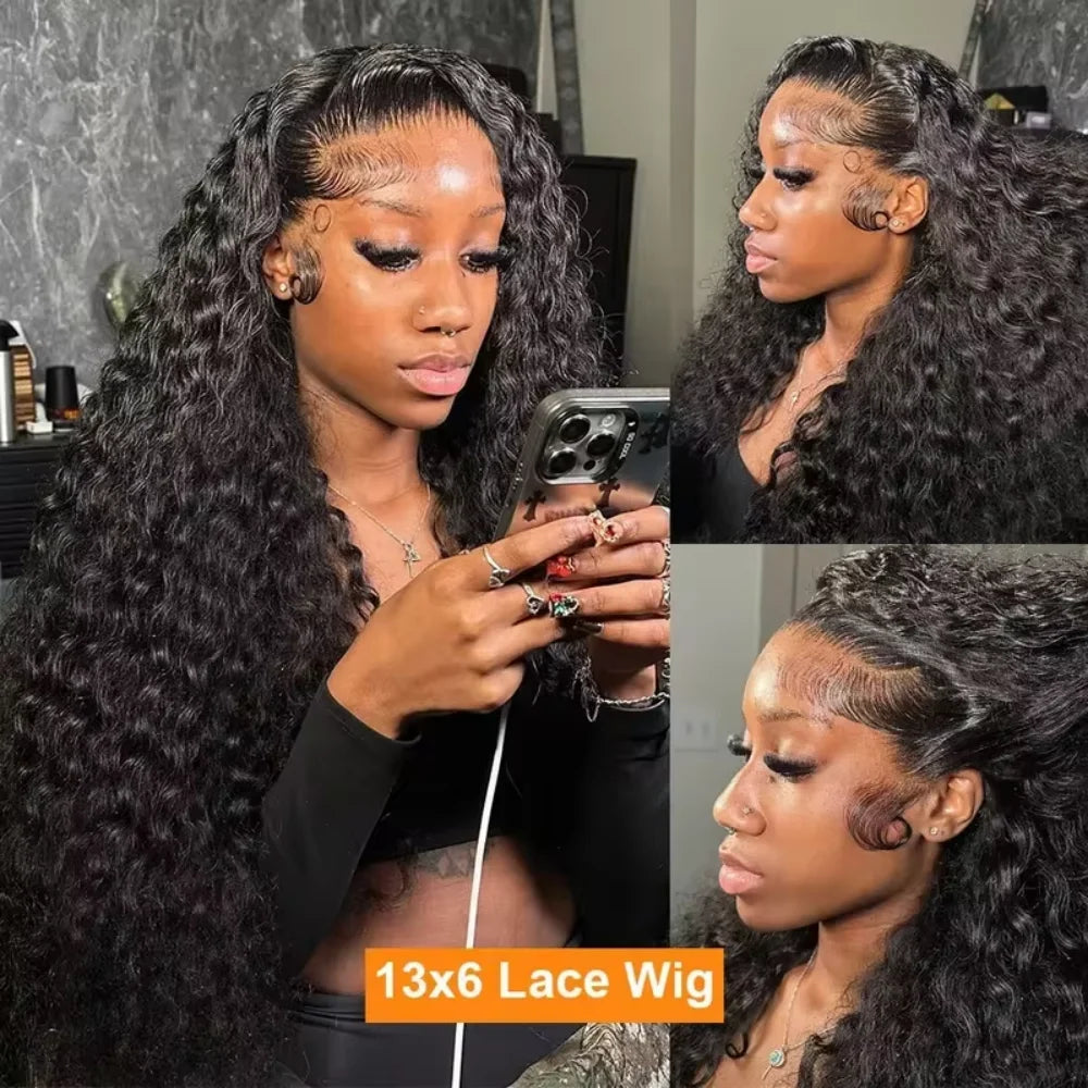 Premium 250 Density Deep Wave Human Hair Wigs 40 Inch Extra Long Natural Bouncy Texture 13x4 13x6 HD Lace Frontal Durable Versatile Women Wigs