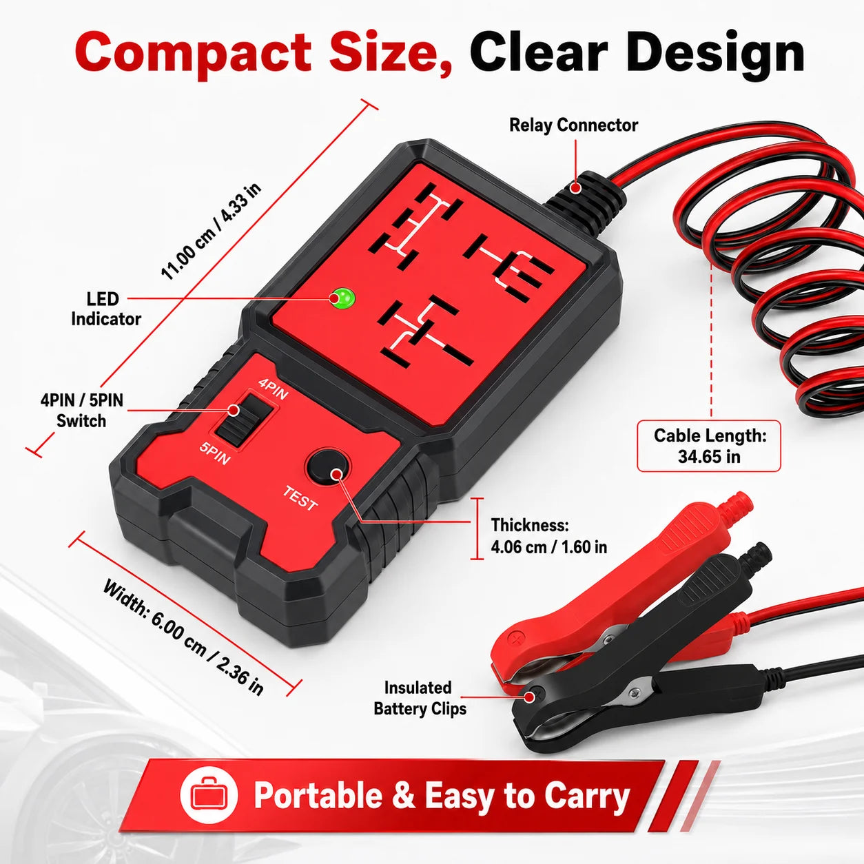 2024 Newest Red Relay Tester 12V Universal Electronic Automotive Car Circuit Detector Battery Checker Auto Repair Tool