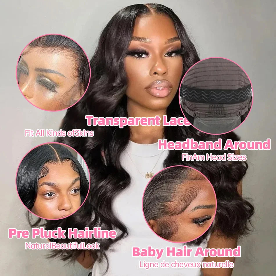 Brazilian Remy Human Hair Lace Front Wig Natural Black Body Wave 13x4 HD Transparent Lace Frontal Pre Plucked For Women