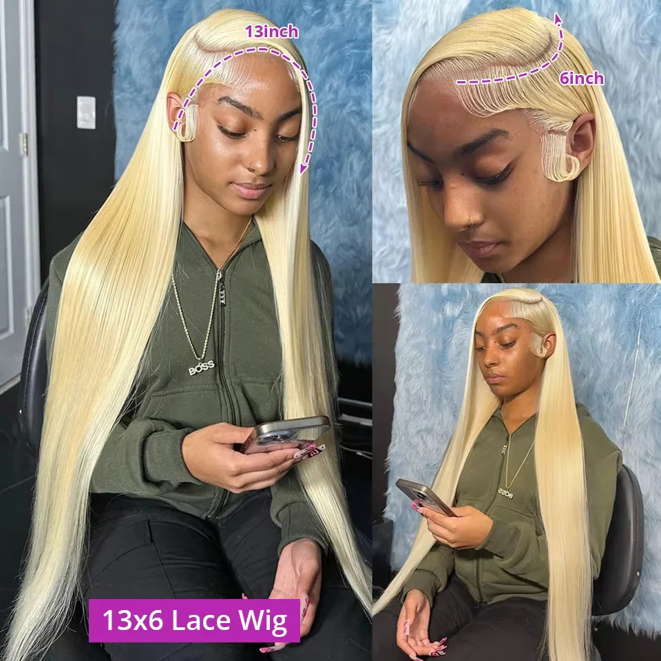40Inch Straight Blonde 613 Blonde Human Hair Lace Frontal Wig 13x6 Transparent Blonde Lace Front Wigs Pre Plucked Human Hair Wig