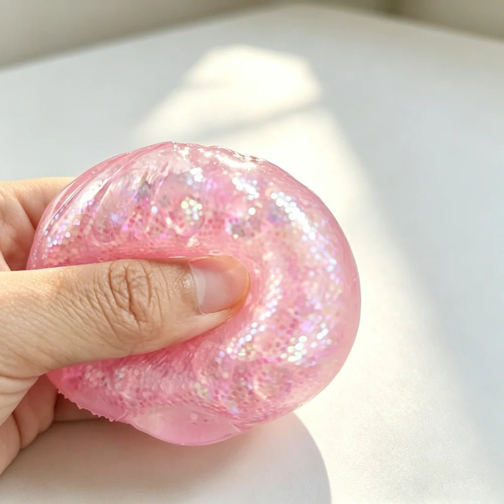 Steamed Bun Squeeze Toy Simulation Bao Stress Relief Fidget Toy with Beads Sparkles Soft Squishy Sensory Decompression Accessory