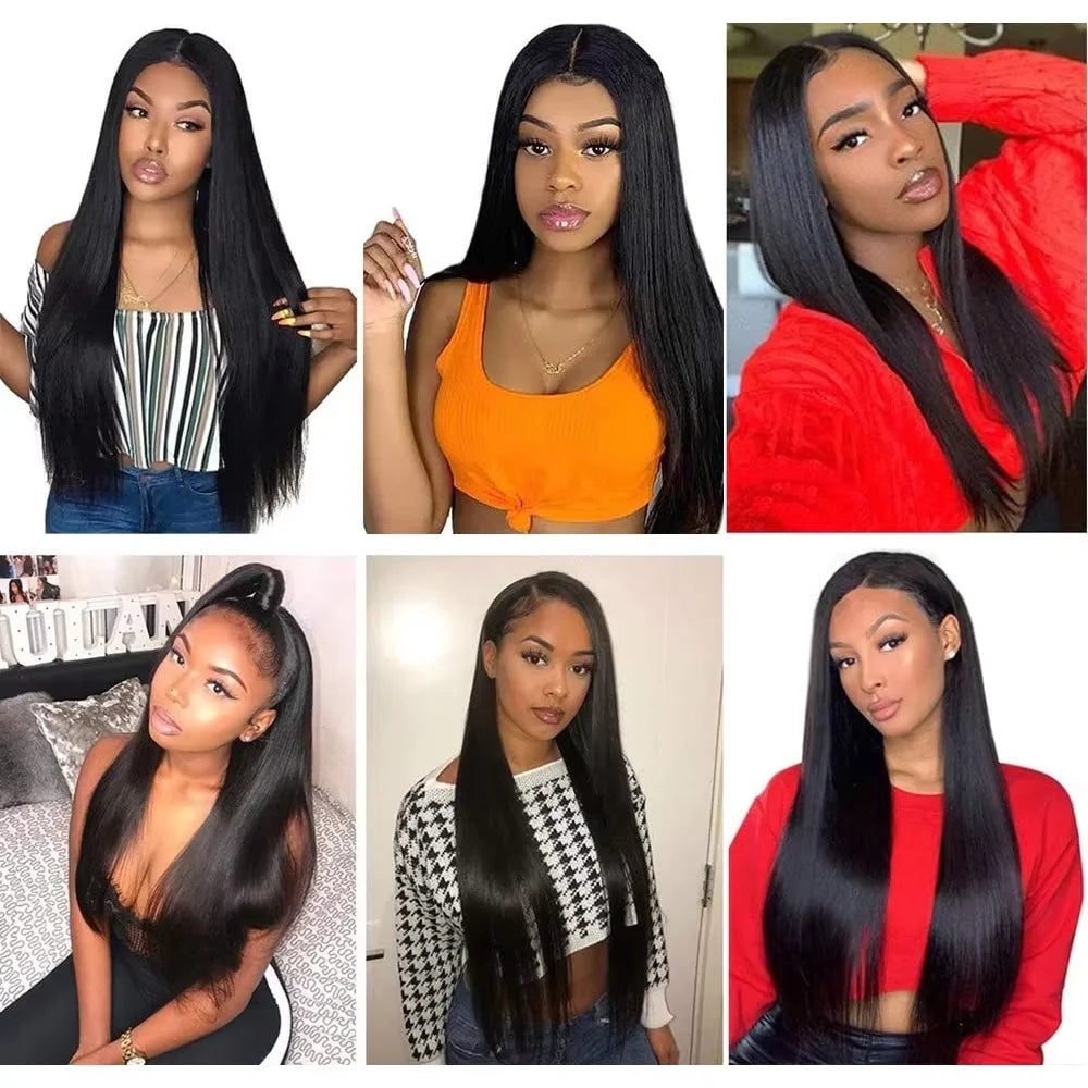 U Part Wigs Human Hair Straight Human Hair Wigs No Leave Out No Sew-In Glueless 220 Density Natural Black Beginner Friendly