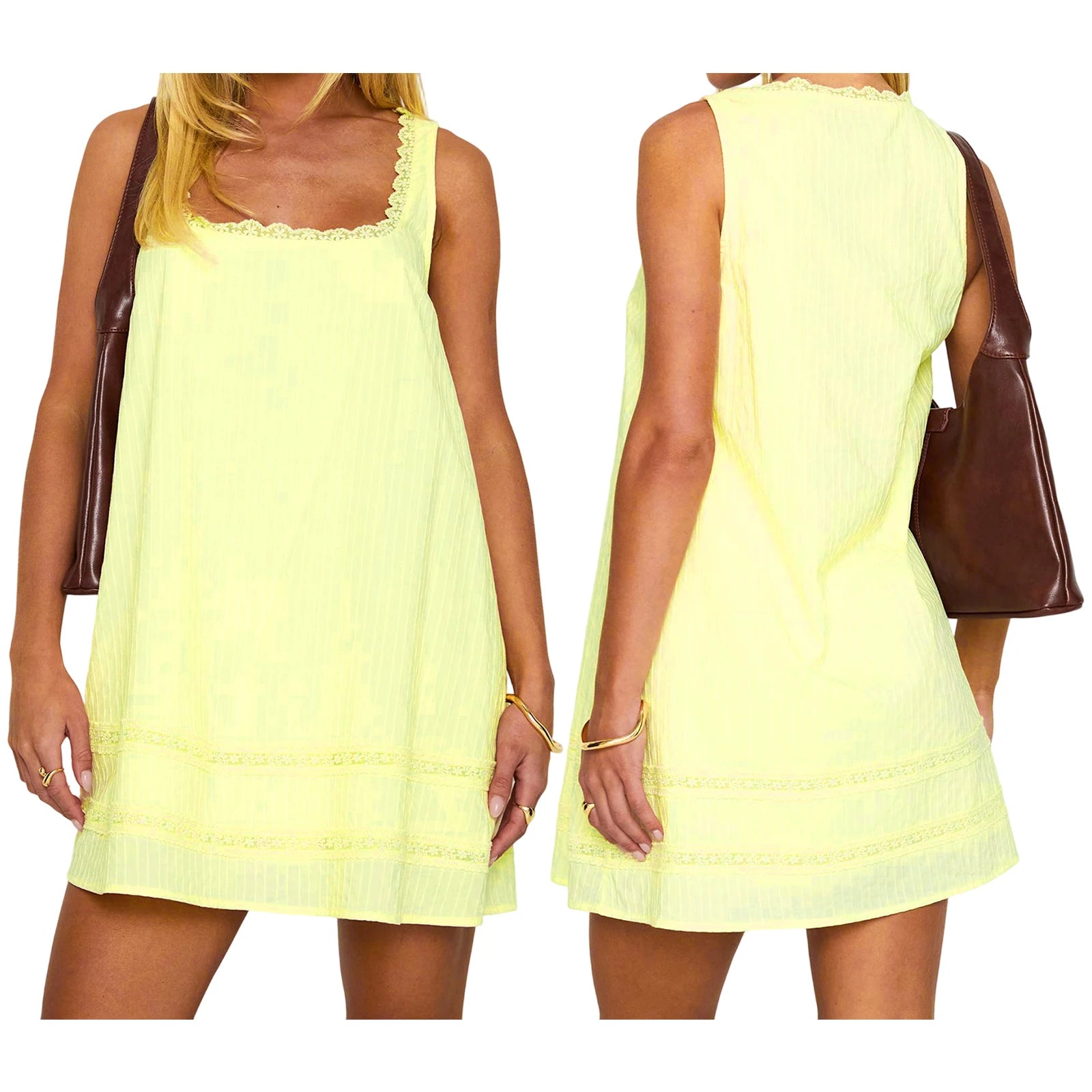 Combhasaki Casual Loose Fit Shift Dress for Women 2026 Fashion Lace Trim Patchwork Square Neck Sleeveless Cute Mini Tank Dress