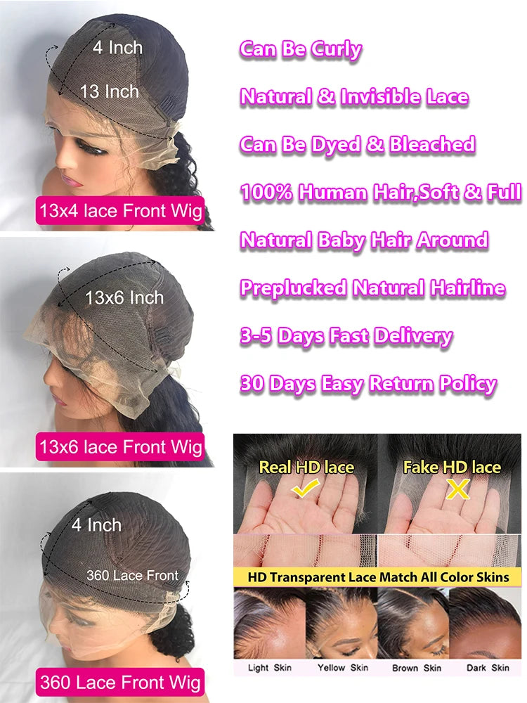 200% Real Density Curly ≥98% Human Hair Wigs 13x4 13x6 360 Hd Transparent Lace Front Wigs Deep Wave Lace Frontal Wig Water Wave