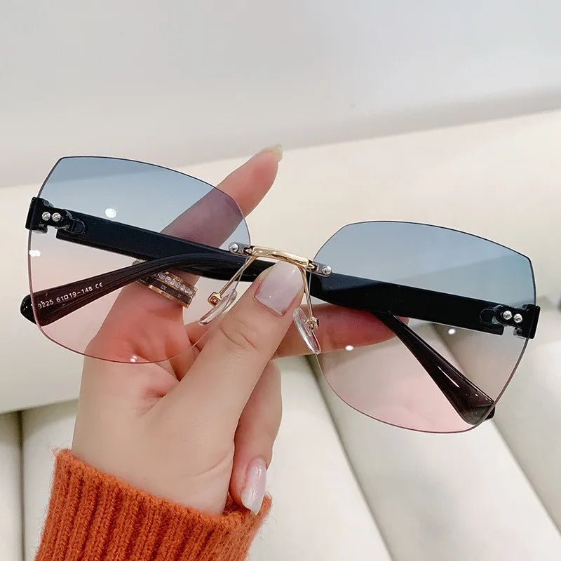 Women's Irregular Frameless Sunglasses; Daily Korean Fashion Multi-sided Polygon Driving Sun Glasses For Sun Protection 9225