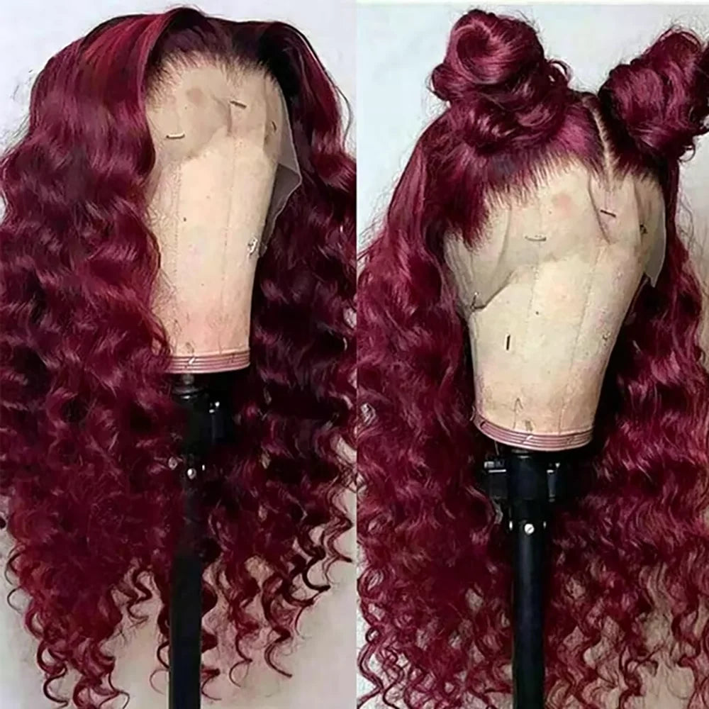 30 40 Inch Deep Wave 99J Burgundy 13x4 HD Lace Front Wig Human Hair Curly Water Wave 13x6 Hd Lace Frontal Brazilian Wigs 200 Density 99j Burgundy 13x6 Hd Lace Frontal Curly Human Hair Wig Red Wine