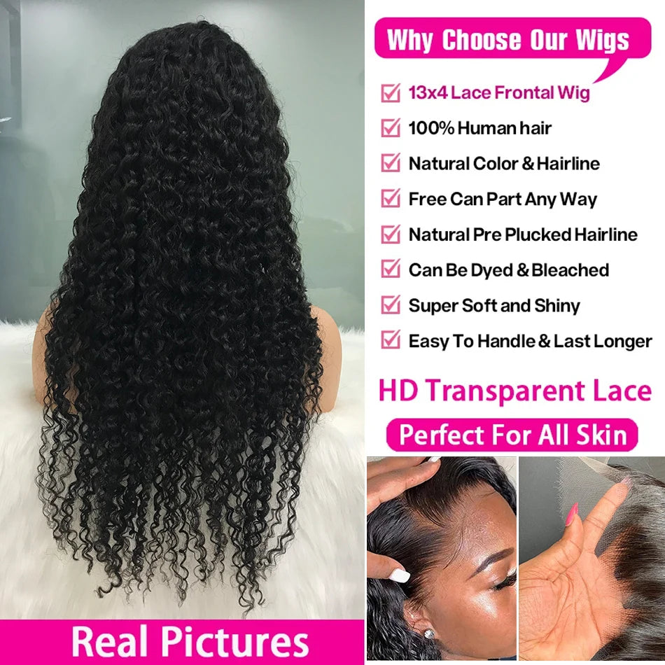 200% Real Density Curly ≥98% Human Hair Wigs 13x4 13x6 360 Hd Transparent Lace Front Wigs Deep Wave Lace Frontal Wig Water Wave
