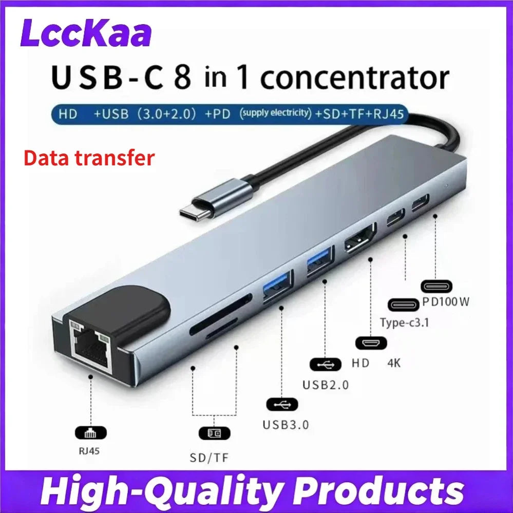 8 in 2 Type C USB HUB Docking Station with 3.5mm Audio Jack for Micro SD Card Reader MacBook Laptop Tablet Phone Disk Converter