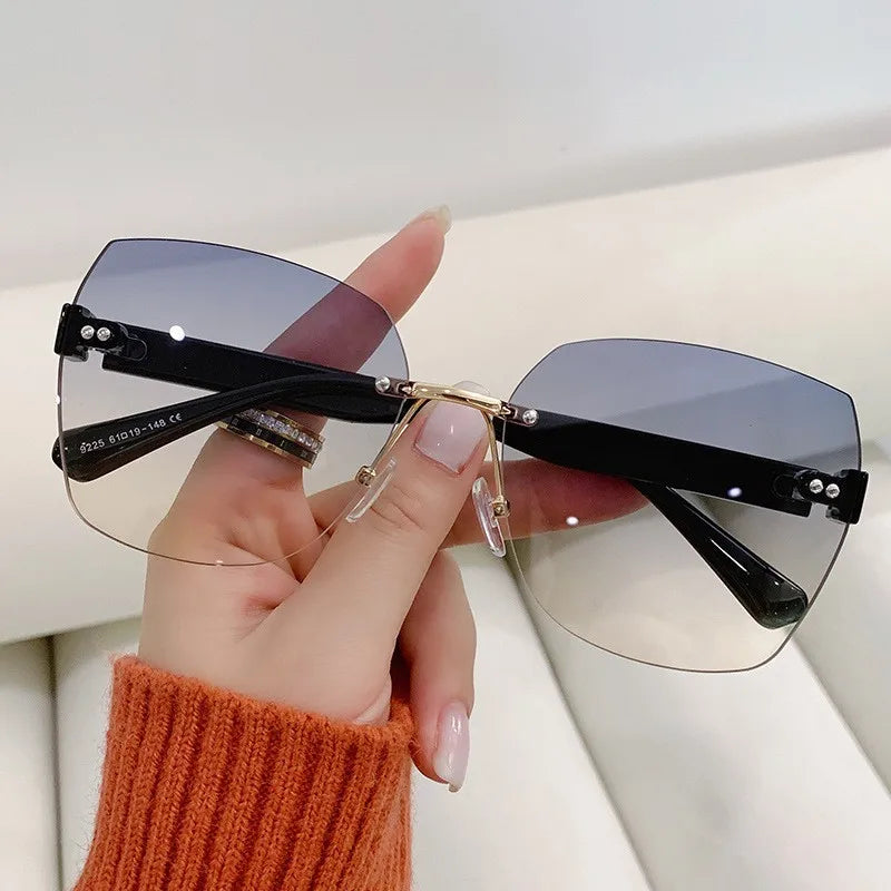 Women's Irregular Frameless Sunglasses; Daily Korean Fashion Multi-sided Polygon Driving Sun Glasses For Sun Protection 9225