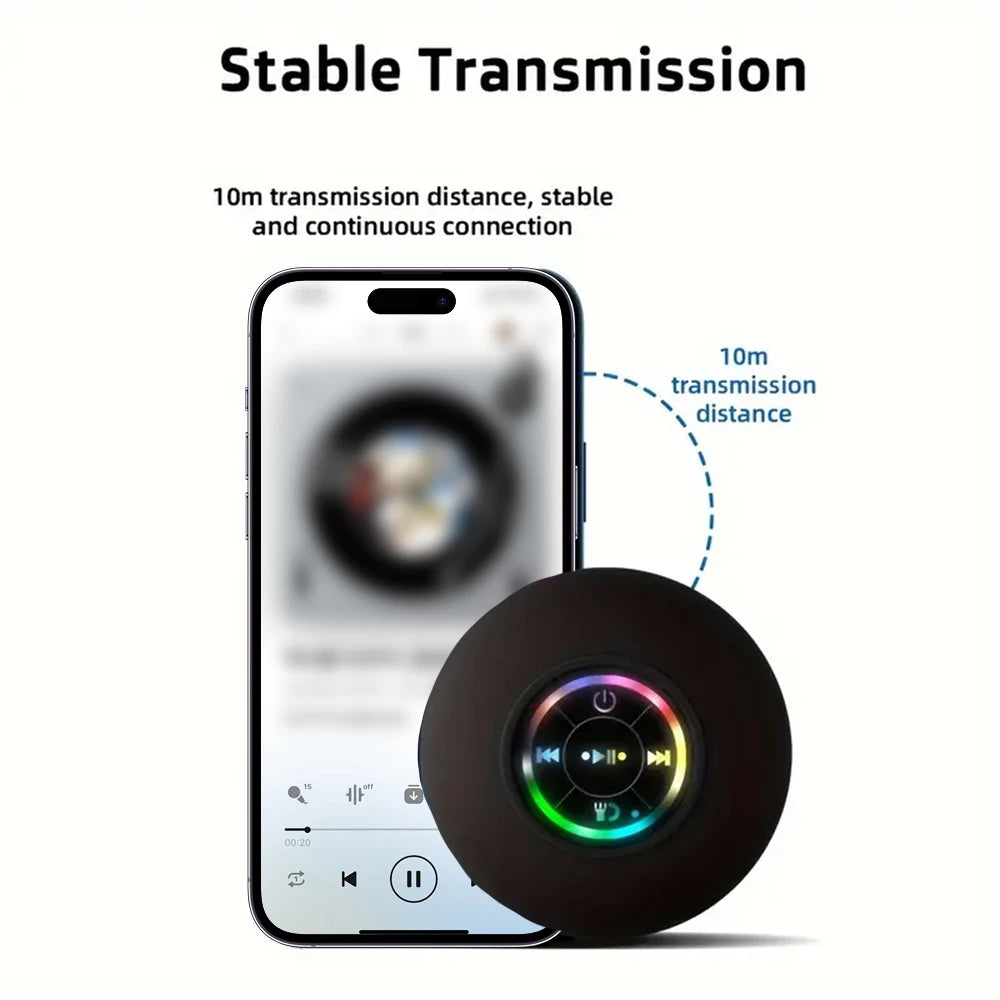 Portable Wireless Bluetooth Speaker LED Light IPX4 Waterproof Loudspeaker Outdoor Bathroom Large Suction Cup Stereo Sound Box