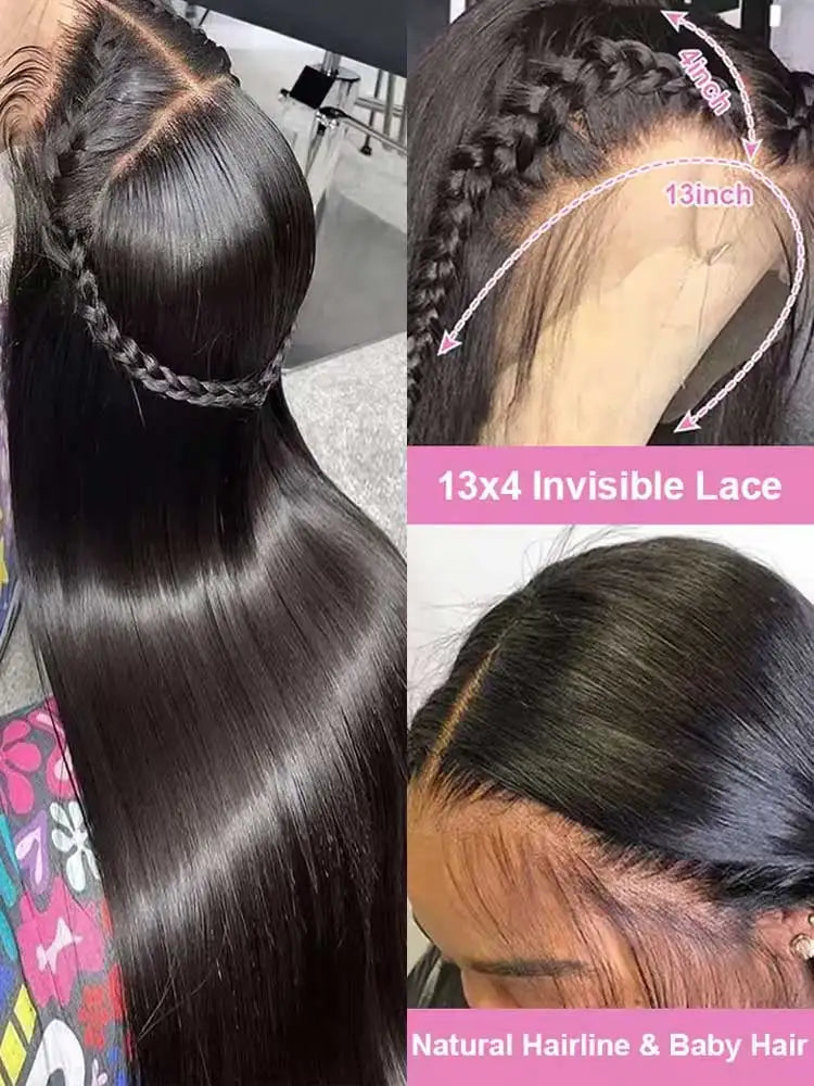 13x4 13x6 Hd Bone Straight Transparent Lace Front Wig Human Hair 40 Inch Pre Plucked Lace Frontal Wigs 250 Density