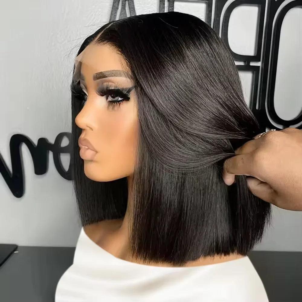 Wear And Go Glueless Human Hair Wig Bob HD Lace Straight Short Bob HD Lace Frontal Pre Plucked Human Wigs Ready To Go Fuduete