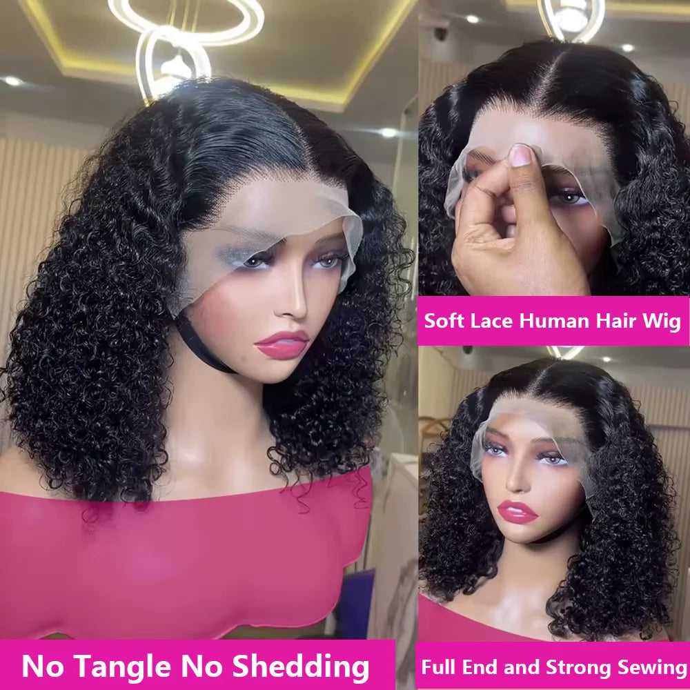 13x4 Lace Closure Wig 100% Human Hair Wig Deep Curly Wig Jerry Curly Short Bob Wig With Baby Hair Deep Wave Double Draw Wig For Black Women