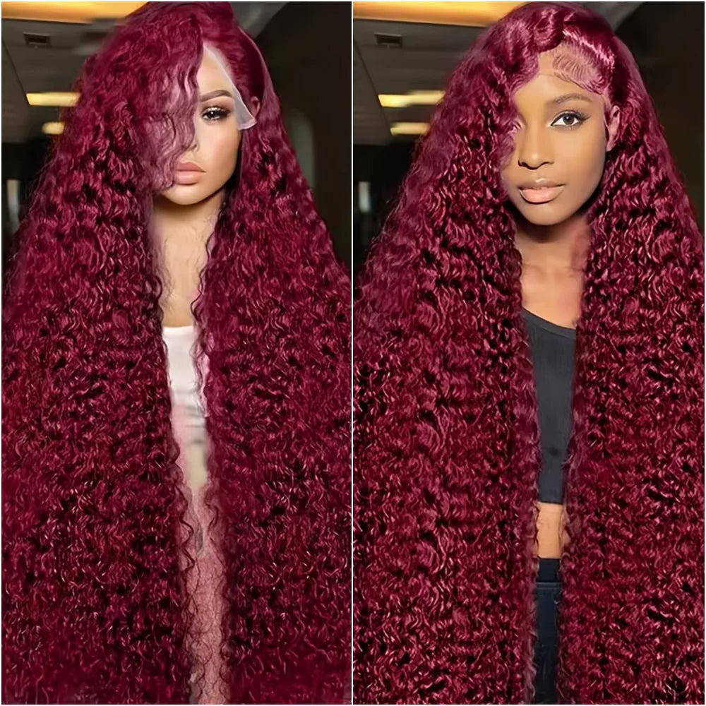 99J Burgundy 13x6 Deep Wave Lace Frontal Human Hair Wig 13x4 Curly Wigs Deep Wave Lace Frontal Wigs Red Colored Human Hair Wigs