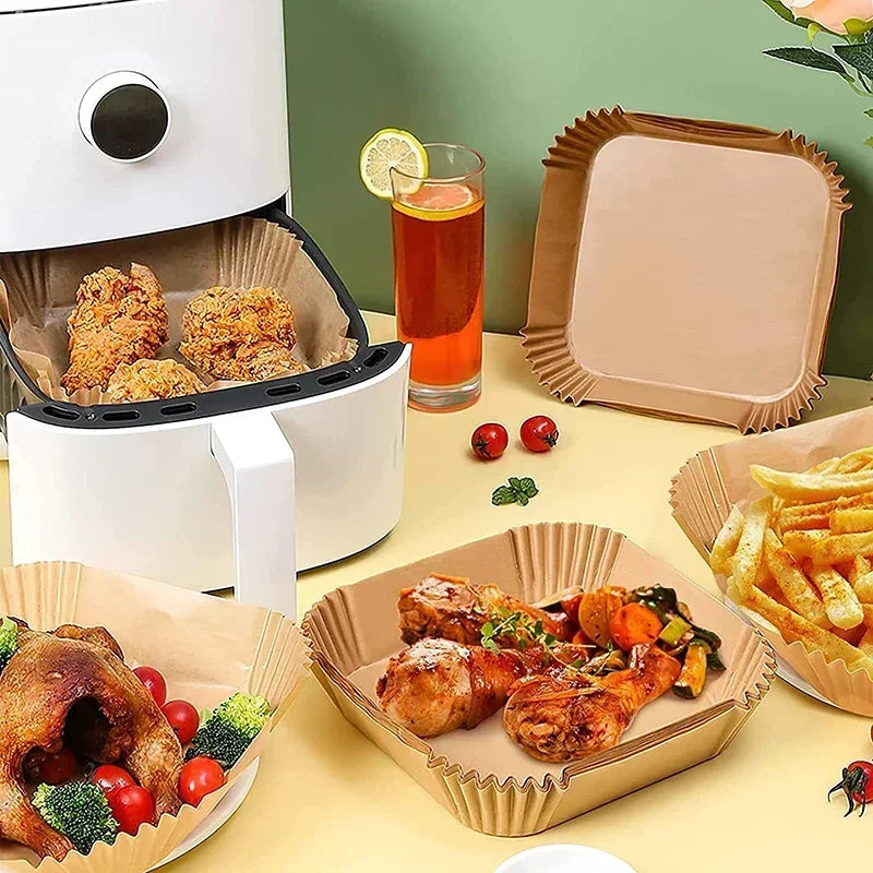 50/100PCS Air Fryer Disposable Paper Square Round Baking Paper Barbecue Plate NonStick Mat Kitchen Oven Oil Absorbing Paper Tool