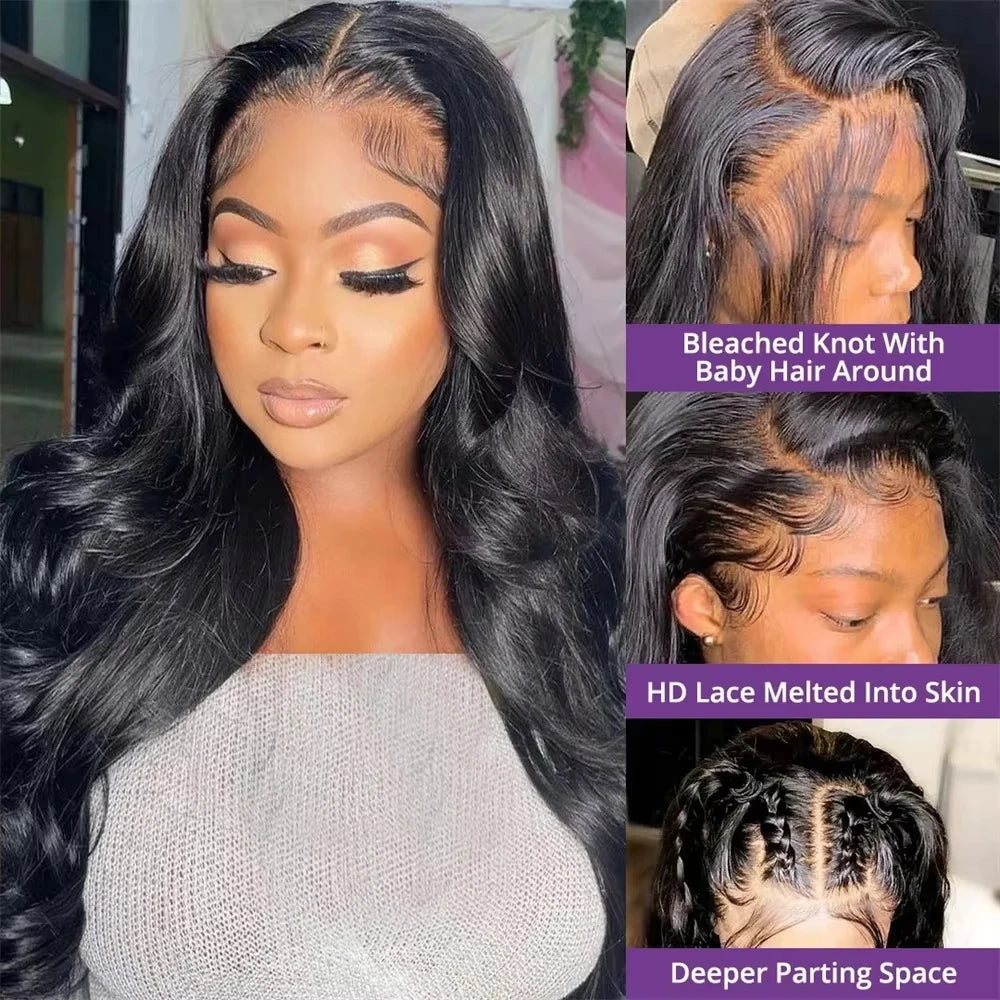 250% Density 40 Inch Body Wave Human Hair Wig Brazilian Pre Plucked 13x4 13x6 HD Transparent Lace Frontal Wigs For Black Women