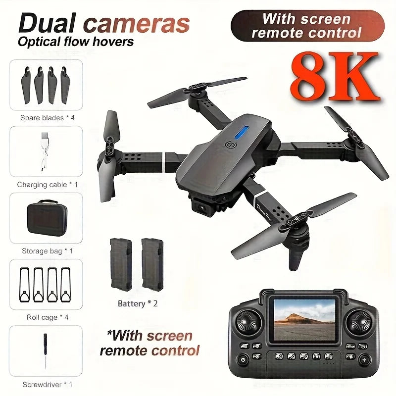 2026 New E99 PRO MAX Foldable Drone with Dual HD Camera, HD Screen Remote Control, 40min Flight Time with Extra Batteries, One Key Return Home, LED Lights, USB Charging, Easy to Fly for Beginners Adults, Ideal Christmas Holid