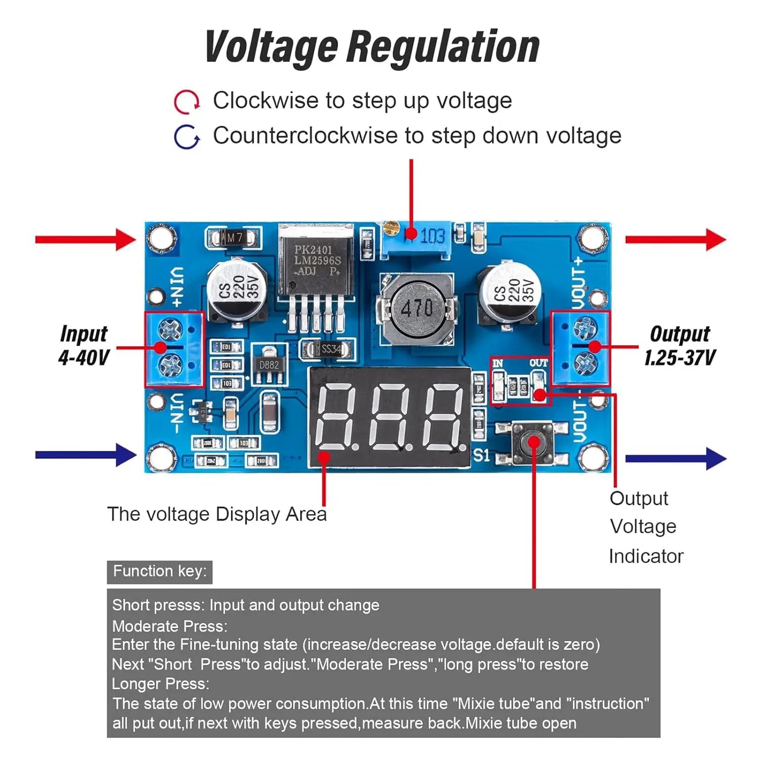 5 Pack LM2596S Buck Converter High Efficiency DC-DC Converter Voltage Regulator 3.0-40V to 1.5-35V Adjustable Output