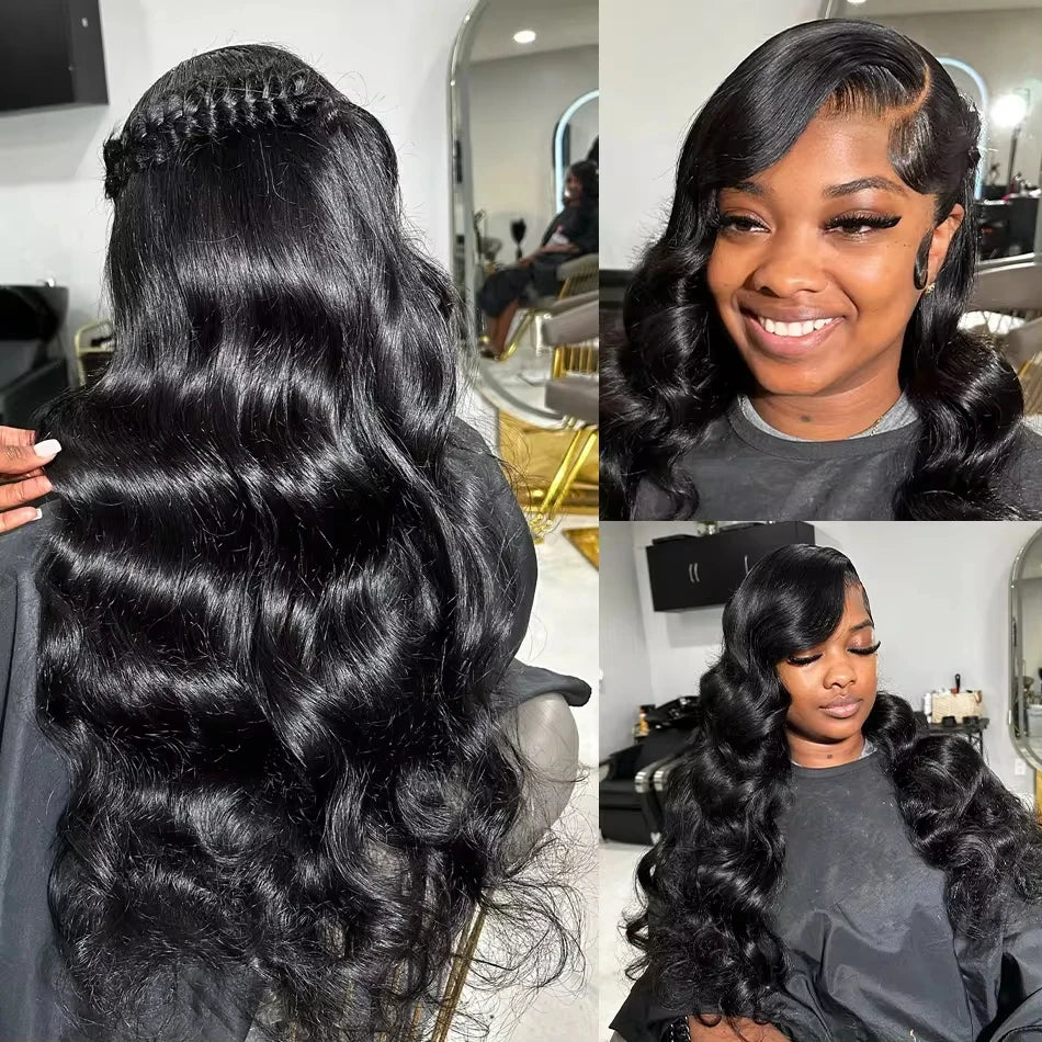 Brazilian Remy Human Hair Lace Front Wig Natural Black Body Wave 13x4 HD Transparent Lace Frontal Pre Plucked For Women