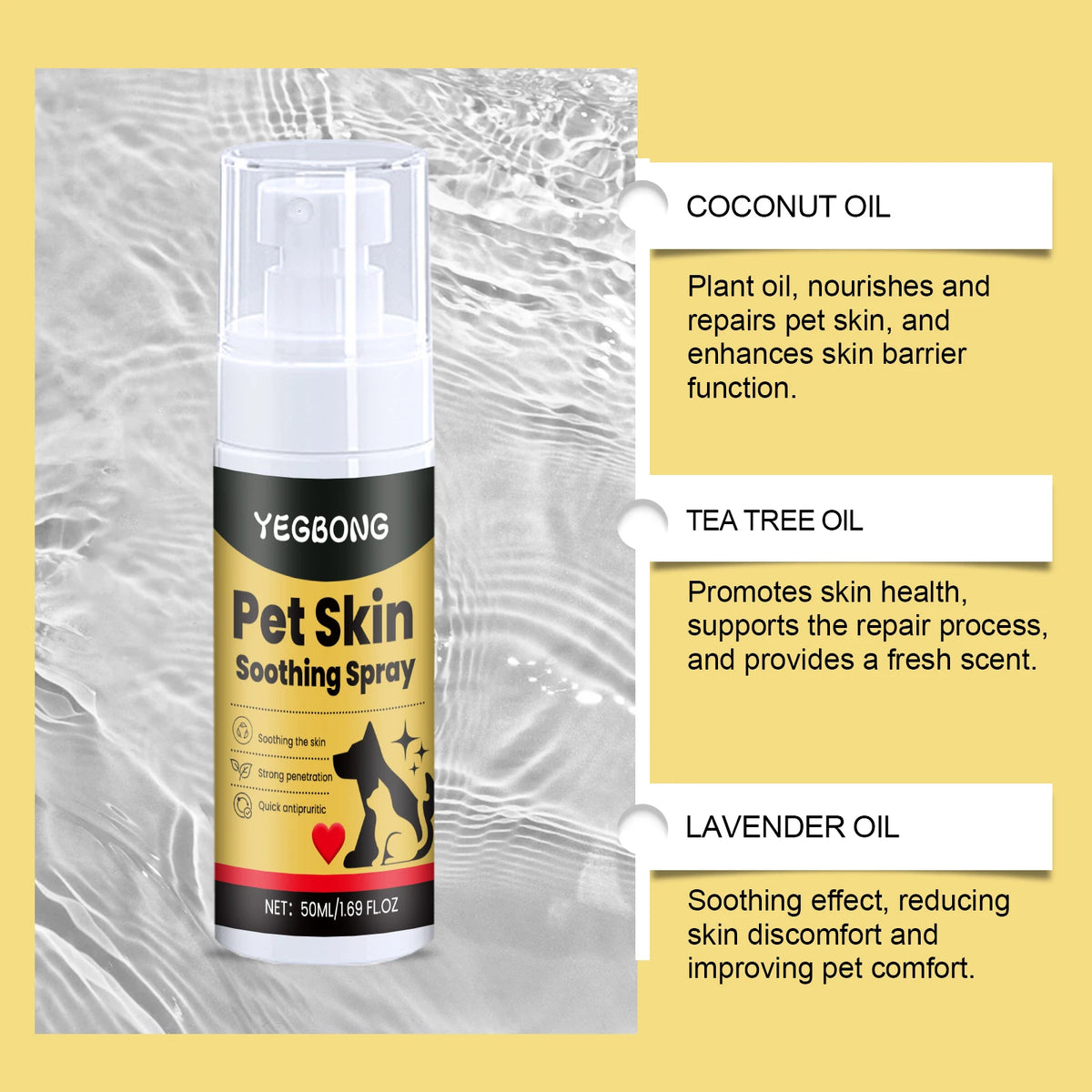 Pet Skin Care Spray Relieve Discomfort for Dogs Cat Flea Lice Control Alleviate Skin Scratching Licking Portable Pet Wound Spray