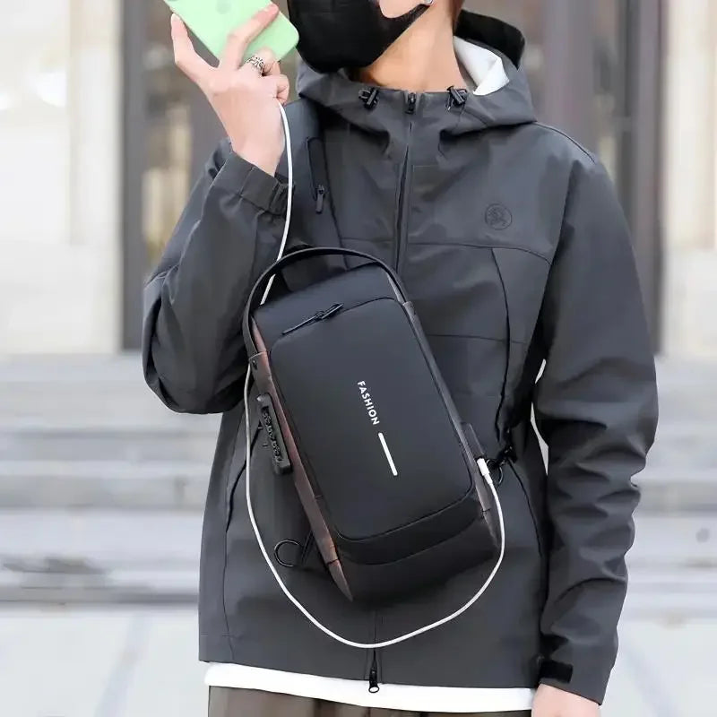 Men's anti-theft chest bag, fashionable motorcycle and casual sports sloping backpack, durable Oxford fabric