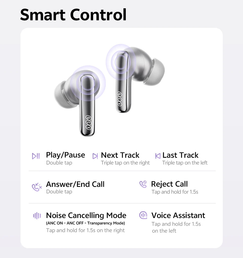 QCY MeloBuds N70 Adaptive ANC Wireless Earbuds Bluetooth 6.0 LDAC Hi-Res Audio 6 Mics Wireless Charging Earphones 50Hrs IPX5