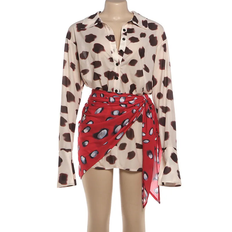 Sexy Printed With Detachable Scarf Women's Shirt Dress Lapel Collar Full Sleeve Button Mini Dresses 2026 Summer Chic Female Robe